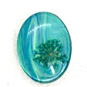 Brooch pin hand painted glass dome handcrafted oval 30x40